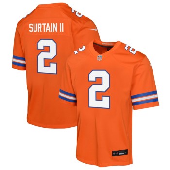 Youth Denver Broncos Patrick Surtain II Orange Mile High Collection 1977 Throwback Game Jersey Youth Denver Broncos Patrick Surtain II Orange Mile High Collection 1977 Throwback Game Jersey