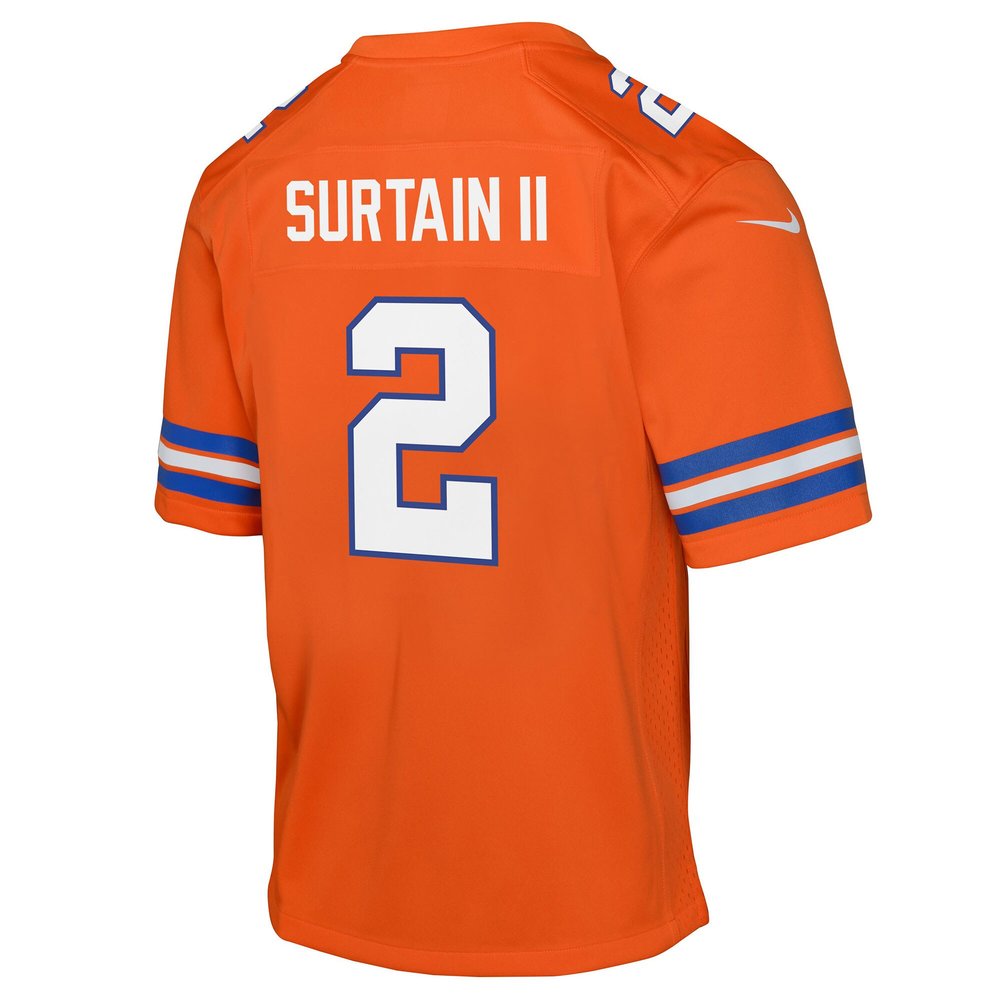 Youth Denver Broncos Patrick Surtain II Orange Mile High Collection 1977 Throwback Game Jersey Youth Denver Broncos Patrick Surtain II Orange Mile High Collection 1977 Throwback Game Jersey