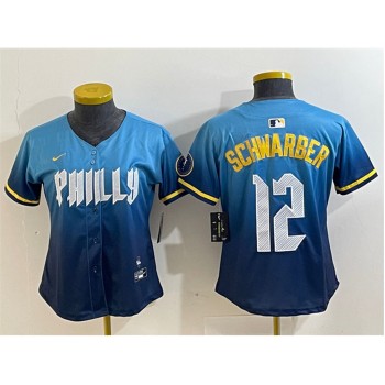 Youth Philadelphia Phillies #12 Kyle Schwarber Blue 2024 City Connect Limited Stitched Baseball Jersey