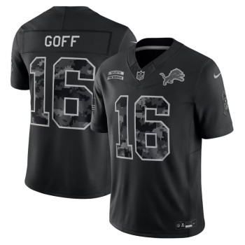 Men's Detroit Lions #16 Jared Goff Nike Black 2026 Salute to Service Vapor F.U.S.E. Limited Jersey