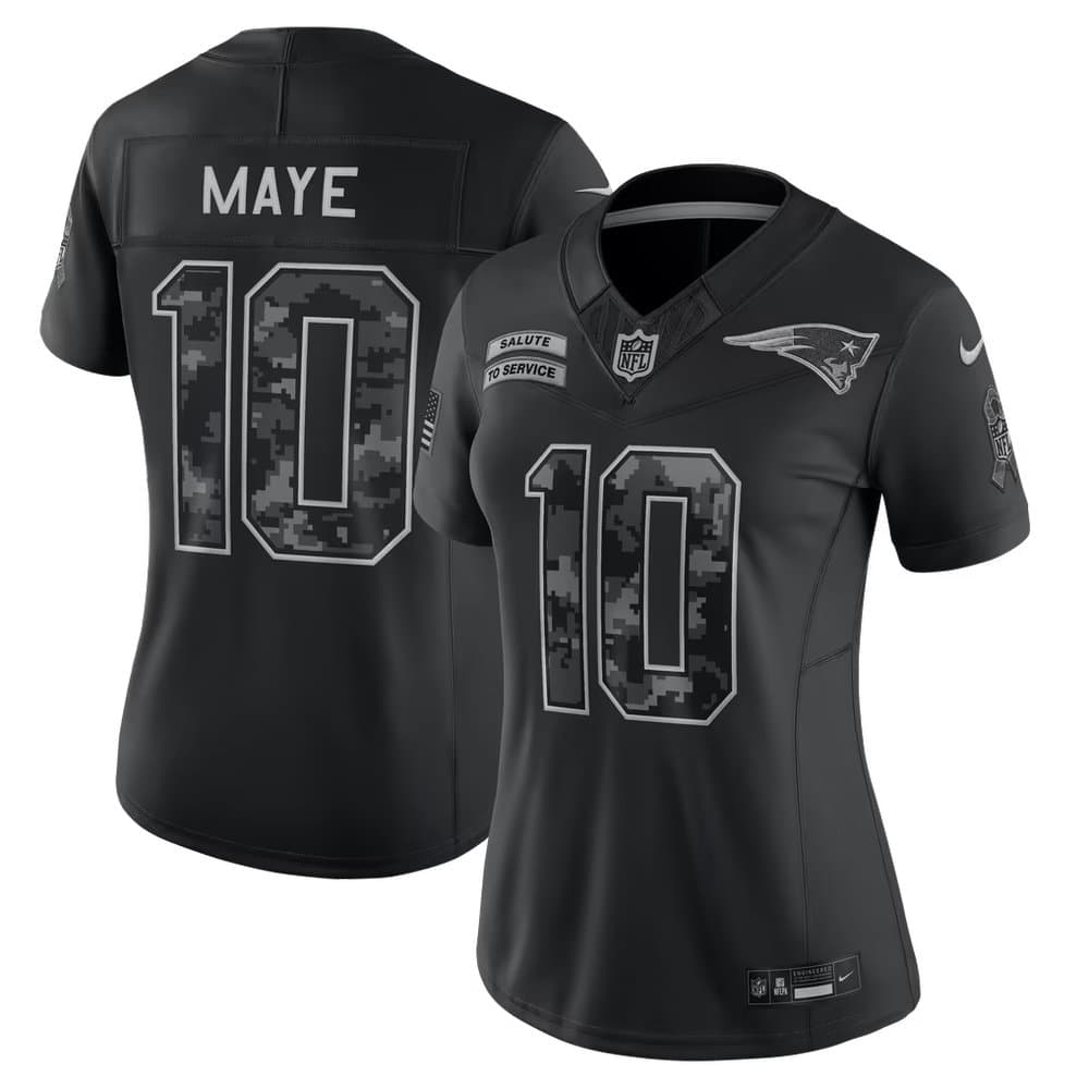 Women's New England Patriots #10 Drake Maye Nike Black 2026 Salute to Service Vapor F.U.S.E. Limited Jersey