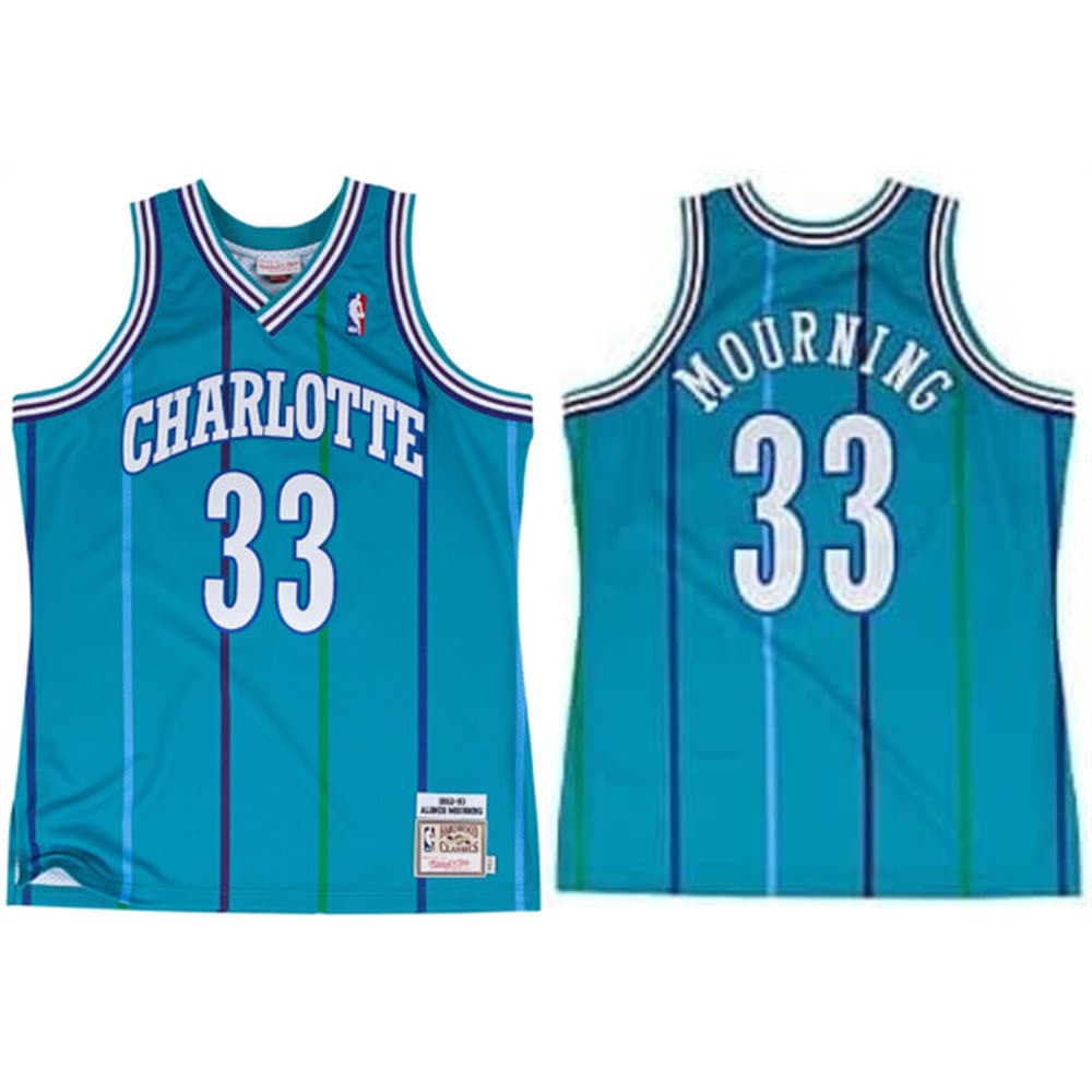 Men's Charlotte Hornets #33 Alonzo Mourning Teal 1992-93 Stitched Basketball Jersey