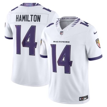 Men's Baltimore Ravens #14 Kyle Hamilton White Vapor F.U.S.E. Sewn Down Limited Jersey
