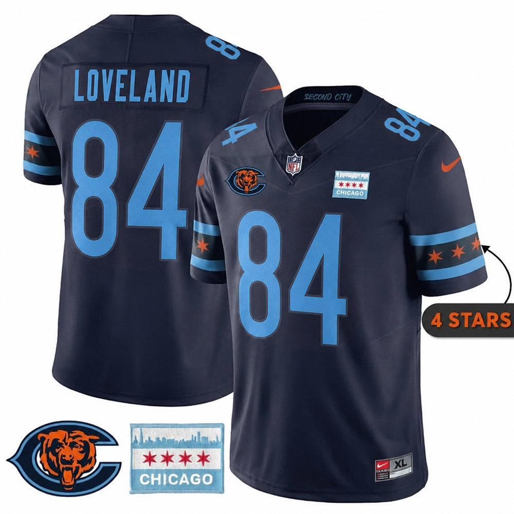 Youth Chicago Bears #84 Colston Loveland Navy City Edition With Chicago Flag Vapor F.U.S.E. Untouchable Limited Jersey