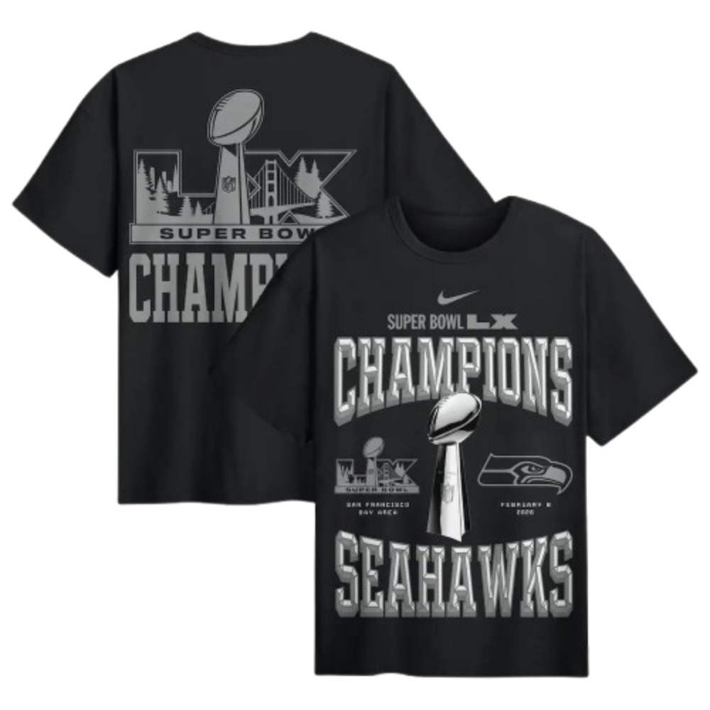 Men's Seattle Seahawks Black Super Bowl LX Champions Locker Room Trophy Collection Authentic T-Shirt