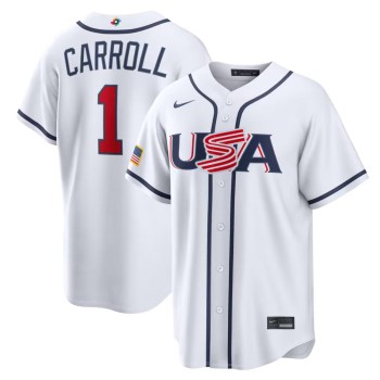 Men's USA Baseball #1 Corbin Carroll White 2026 World Baseball Classic Home Stadium Jersey