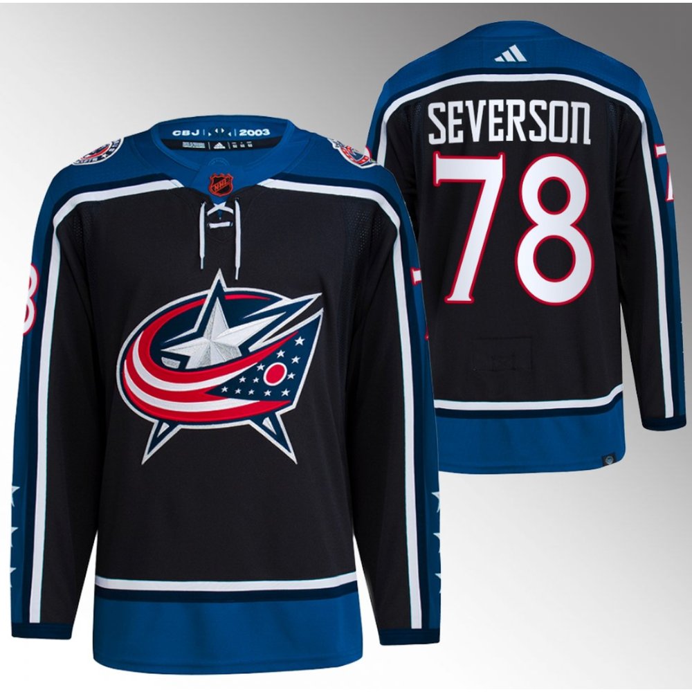 Men's Columbus Blue Jackets #78 Damon Severson Black 2022-23 Reverse Retro Stitched Premium Jersey