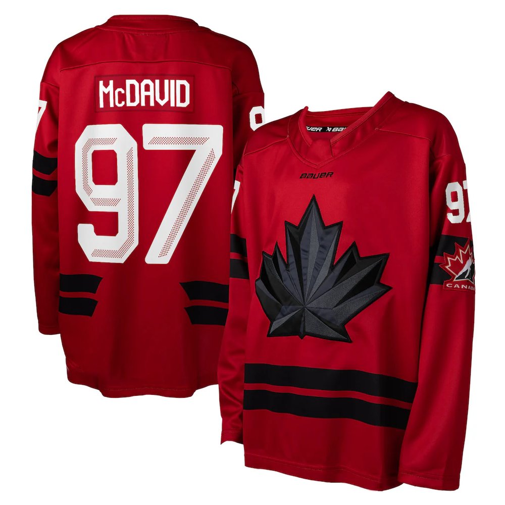 Youth Canada Hockey #97 Connor McDavid Red 2026 Away Replica Jersey
