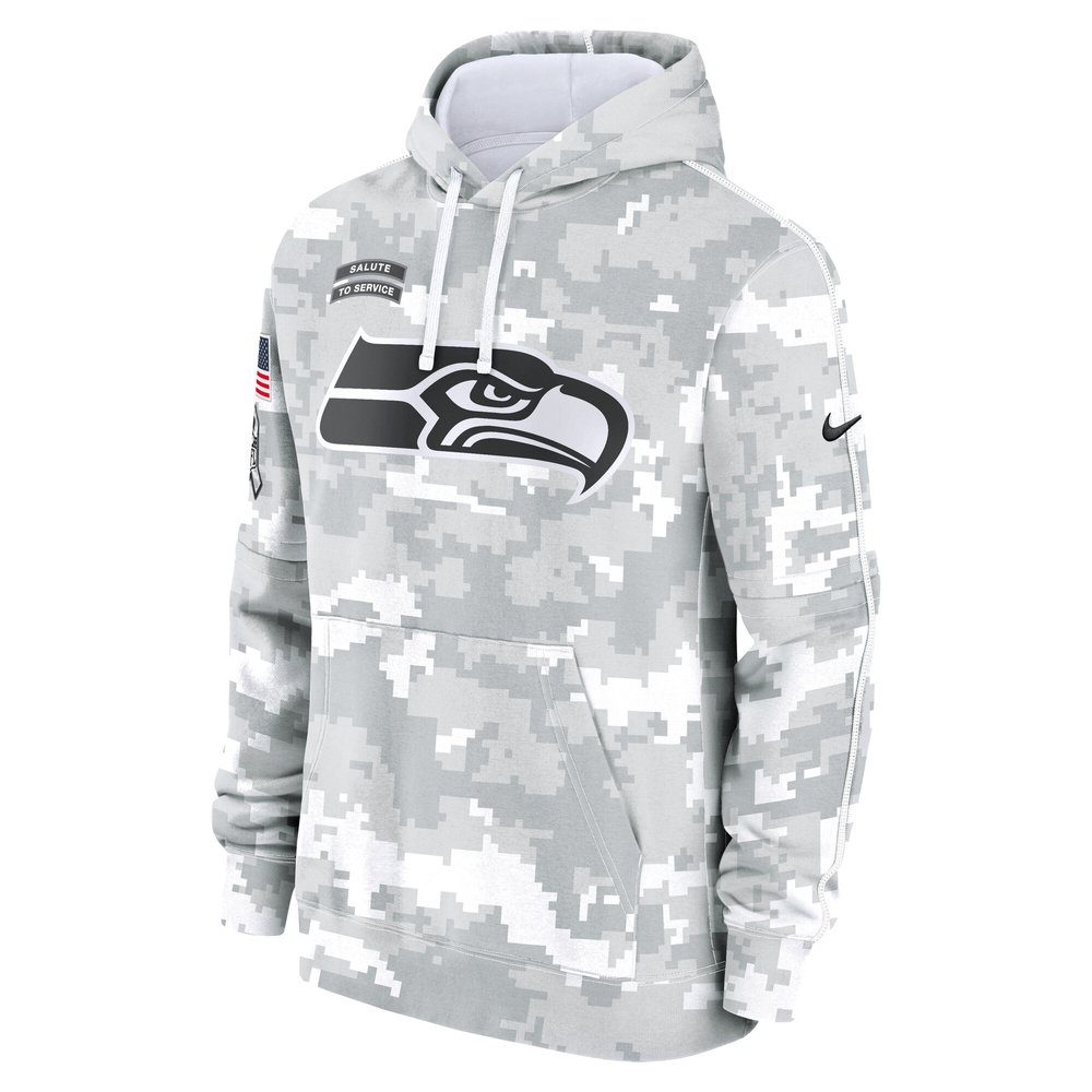 Youth Seattle Seahawks White/Gray 2024 Salute To Service Pullover Hoodie