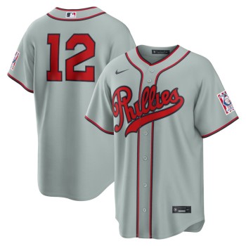 Men's Philadelphia Phillies #12 Kyle Schwarber Nike Gray 2026 Field of Dreams Stadium Jersey