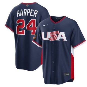 Men's USA Baseball #24 Bryce Harper Navy 2026 World Baseball Classic Home Stadium Jersey
