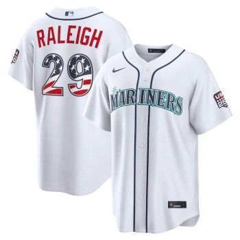 Men's Seattle Mariners #29 Cal Raleigh Nike White USA 250 Fourth of July Home Stadium Jersey