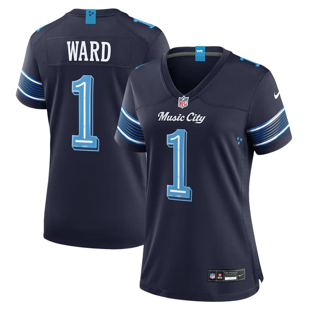 Women's Tennessee Titans #1 Cameron Ward Navy 2026 Rivalries Collection Game Jersey