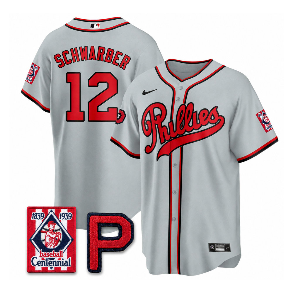Men's Philadelphia Phillies #12 Kyle Schwarber Gray Stitched Baseball Jersey Men's Philadelphia Phillies #12 Kyle Schwarber Gray Stitched Baseball Jersey