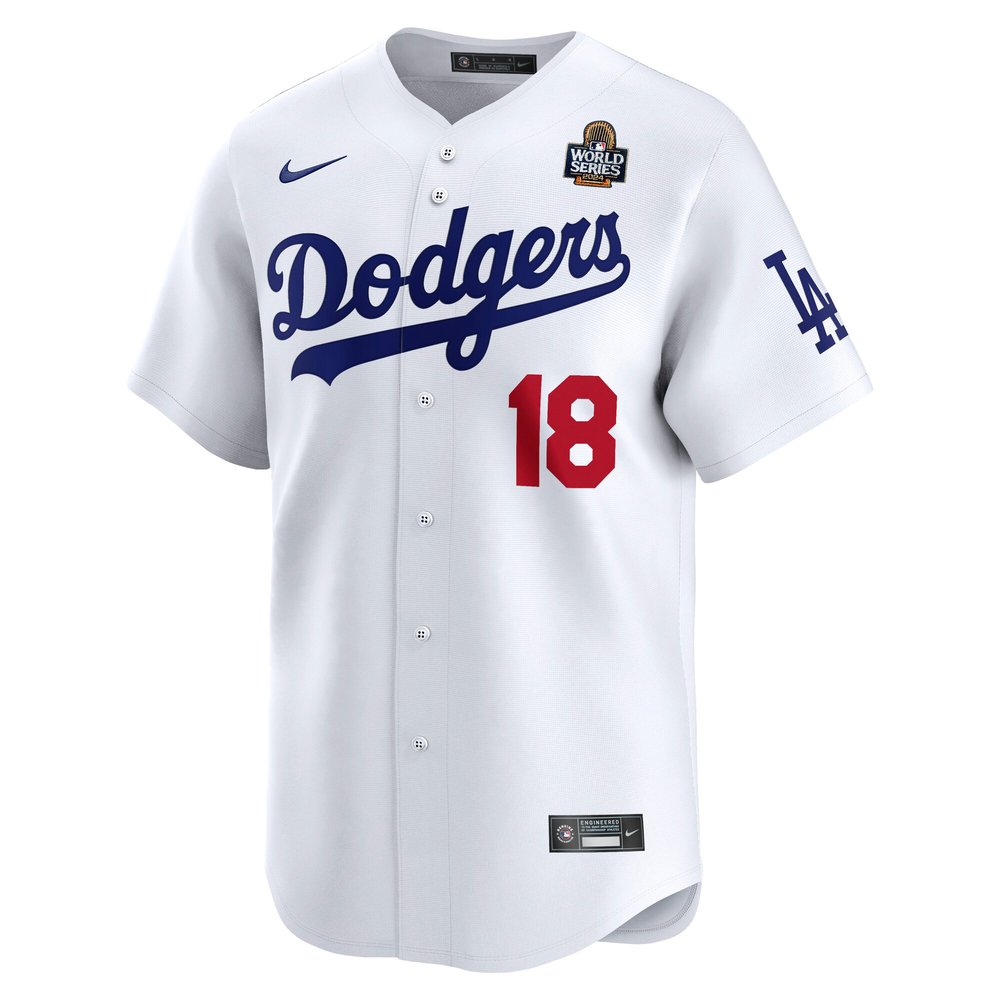 Men's Los Angeles Dodgers #18 Yoshinobu Yamamoto White 2024 World Series Home Limited Player Jersey