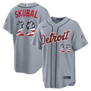 Men's Detroit Tigers #29 Tarik Skubal Nike Gray USA 250 Fourth of July Road Stadium Jersey