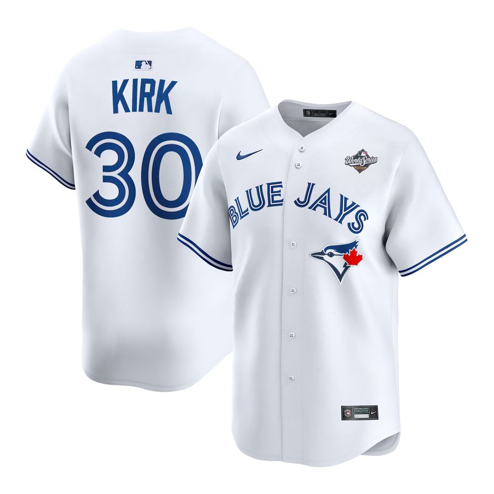 Men's Toronto Blue Jays #30 Alejandro Kirk White 2025 World Series Home Replica Player Jersey