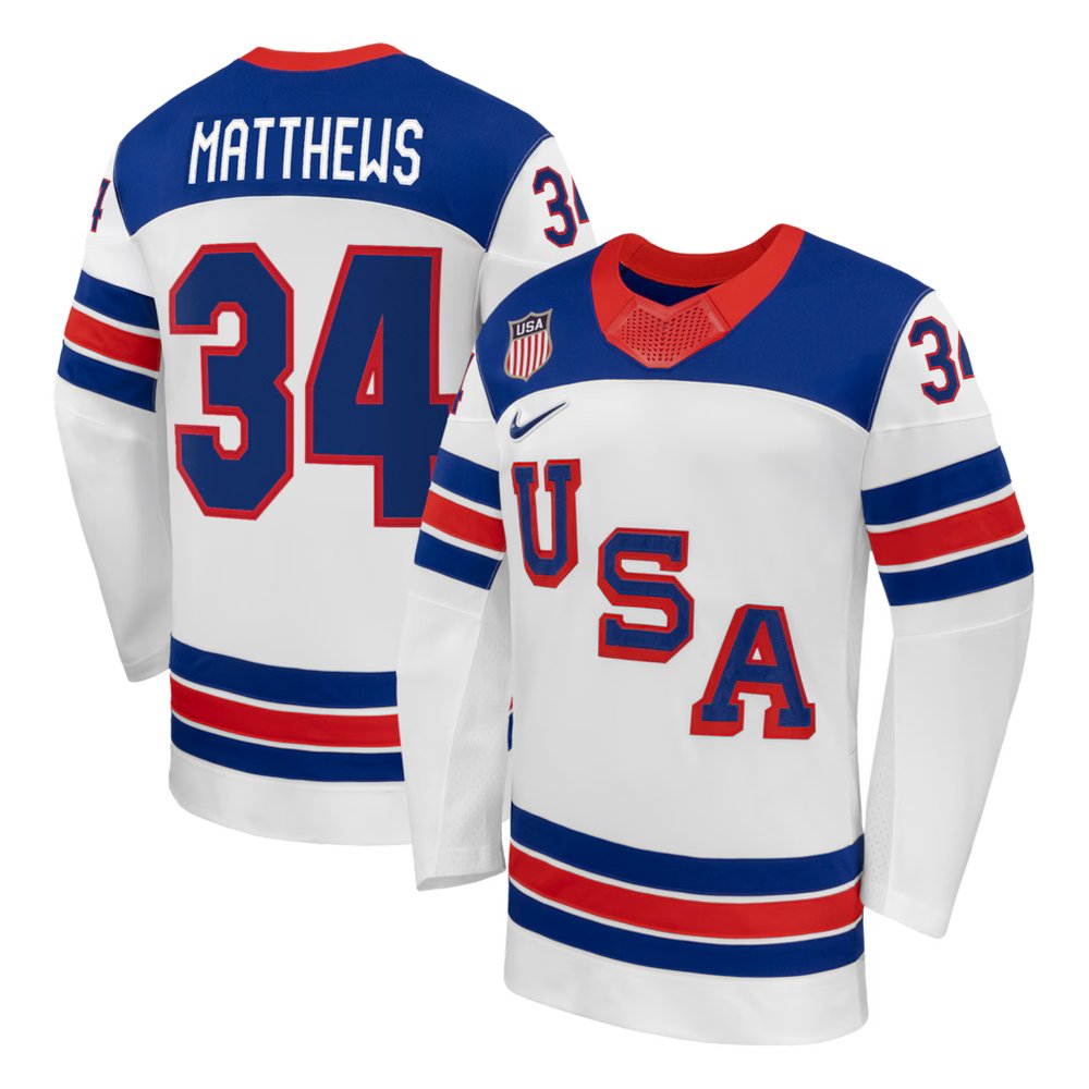 Youth USA Hockey #34 Auston Matthews White 2026 Away Replica Jersey