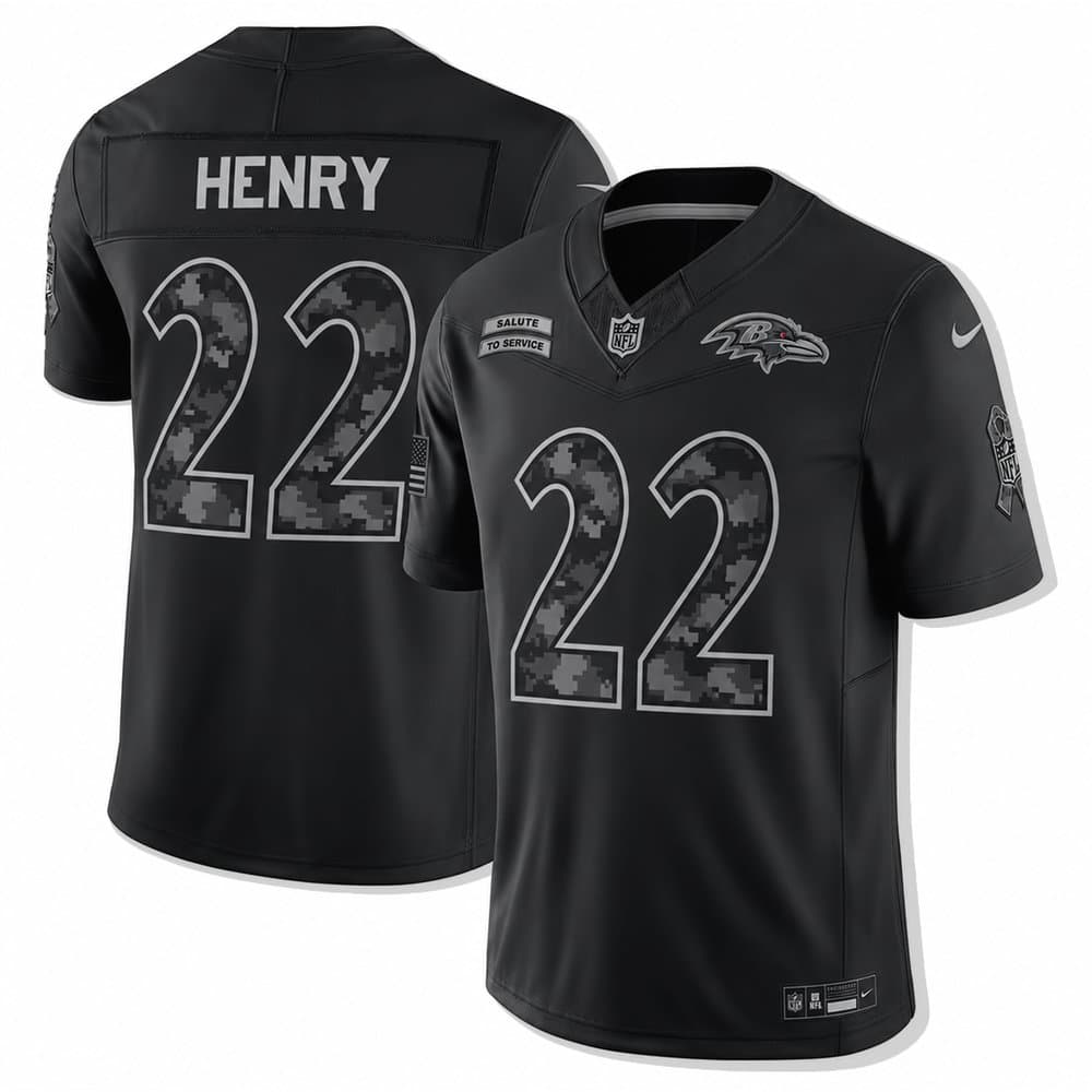 Men's Baltimore Ravens #22 Derrick Henry Nike Black 2026 Salute to Service Vapor F.U.S.E. Limited Jersey