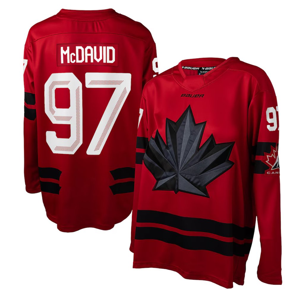Men's Canada Hockey #97 Connor McDavid Red 2026 Away Replica Jersey