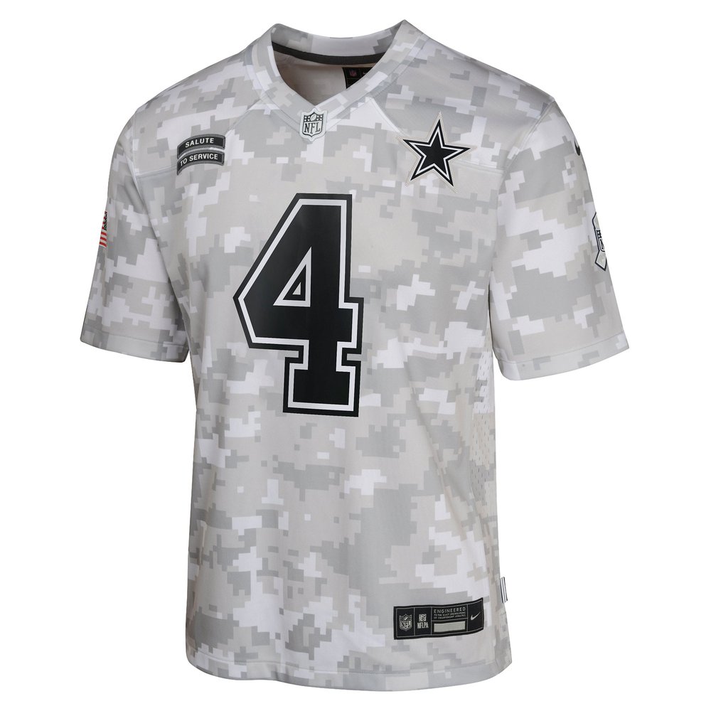 Youth Dallas Cowboys Dak Prescott Arctic Camo 2024 Salute to Service Game Jersey