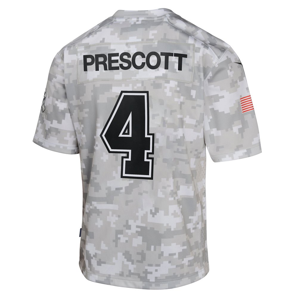 Youth Dallas Cowboys Dak Prescott Arctic Camo 2024 Salute to Service Game Jersey