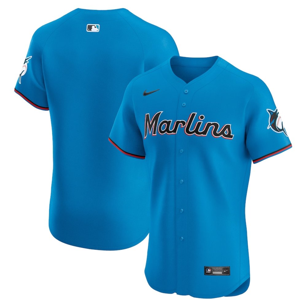 Men's Miami Marlins Nike Blue Alternate Vapor Premier Elite Patch Jersey