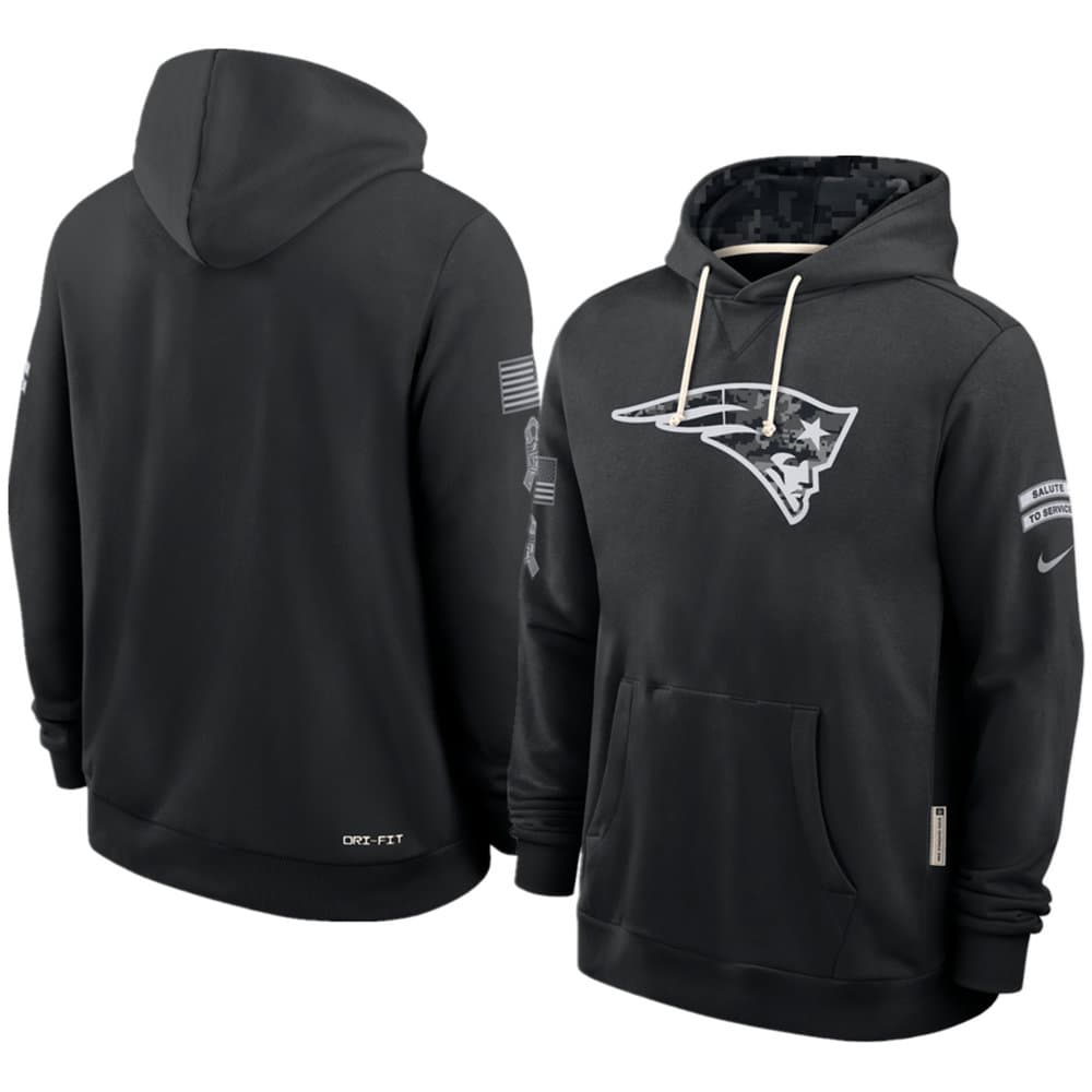 Men's New England Patriots Nike Black 2026 Salute to Service Sideline Dri-FIT Pullover Hoodie