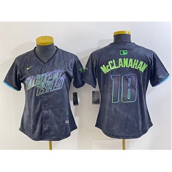 Women's Tampa Bay Rays #18 Shane McClanahan Charcoal 2024 City Connect Limited Stitched Baseball Jersey(Run Small) Women's Tampa Bay Rays #18 Shane McClanahan Charcoal 2024 City Connect Limited Stitched Baseball Jersey(Run Small)