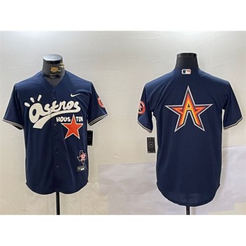 Men's Houston Astros Navy Team Big Logo Cactus Jack Style Vapor Premier Limited Stitched Baseball Jersey Men's Houston Astros Navy Team Big Logo Cactus Jack Style Vapor Premier Limited Stitched Baseball Jersey