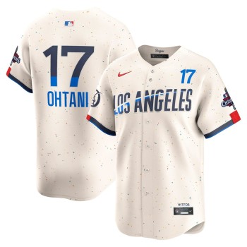 Men's Los Angeles Dodgers #17 Shohei Ohtani Cream 2024 World Series Champions City Connect Limited Player Jersey Men's Los Angeles Dodgers #17 Shohei Ohtani Cream 2024 World Series Champions City Connect Limited Player Jersey