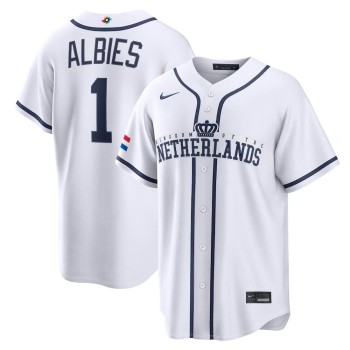 Youth Netherlands Baseball #1 Ozzie Albies White 2026 World Baseball Classic Home Stadium Jersey