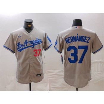 Men's Los Angeles Dodgers #37 Teoscar Hernandez Grey Flex Base Stitched Baseball Jersey