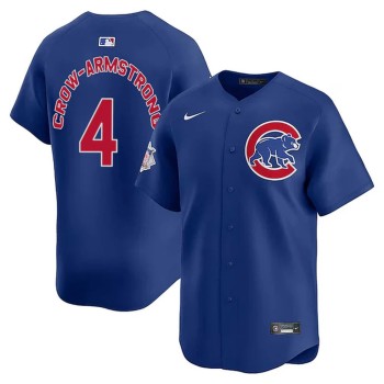 Men's Chicago Cubs #4 Pete Crow-Armstrong Blue 2024 Cool Base Stitched Baseball Jersey Men's Chicago Cubs #4 Pete Crow-Armstrong Blue 2024 Cool Base Stitched Baseball Jersey