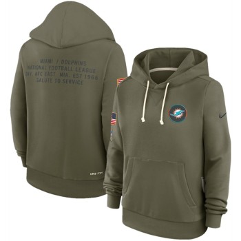 Women's Miami Dolphins Olive 2025 Salute to Service Sideline Standard Issue Dri-FIT Hoodie(Run Small) Women's Miami Dolphins Olive 2025 Salute to Service Sideline Standard Issue Dri-FIT Hoodie(Run Small)