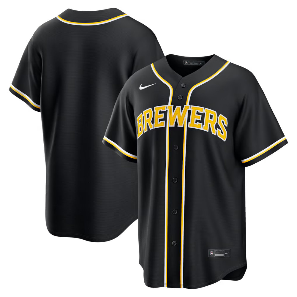 Youth Milwaukee Brewers Fashion Replica Black Out Jersey