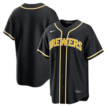 Youth Milwaukee Brewers Fashion Replica Black Out Jersey