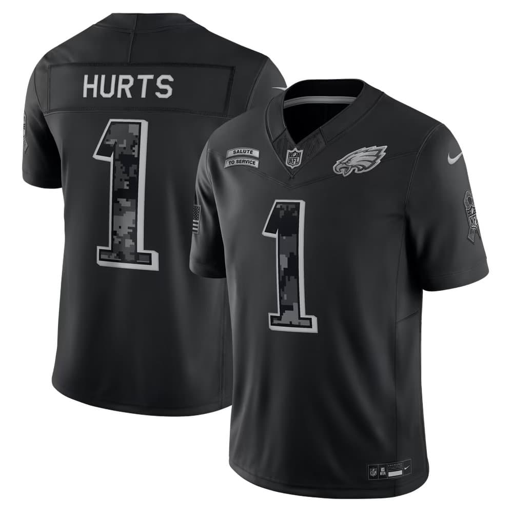 Men's Philadelphia Eagles #1 Jalen Hurts Nike Black 2026 Salute to Service Vapor F.U.S.E. Limited Jersey