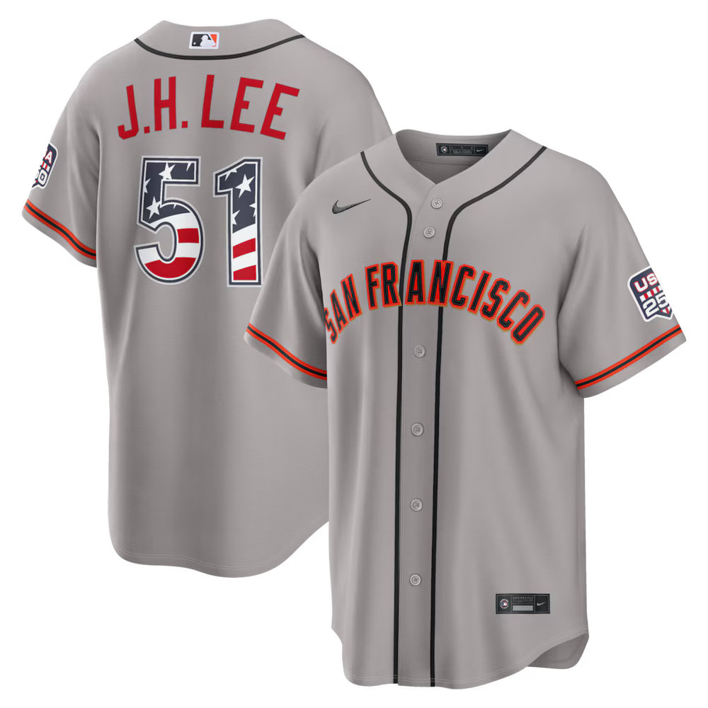 Youth San Francisco Giants #51 Jung Hoo Lee Nike Gray USA 250 Fourth of July Road Stadium Jersey