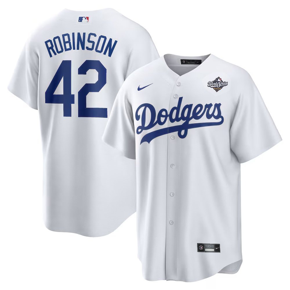 Men's Los Angeles Dodgers #42 Jackie Robinson White 2025 World Series Replica Player Jersey