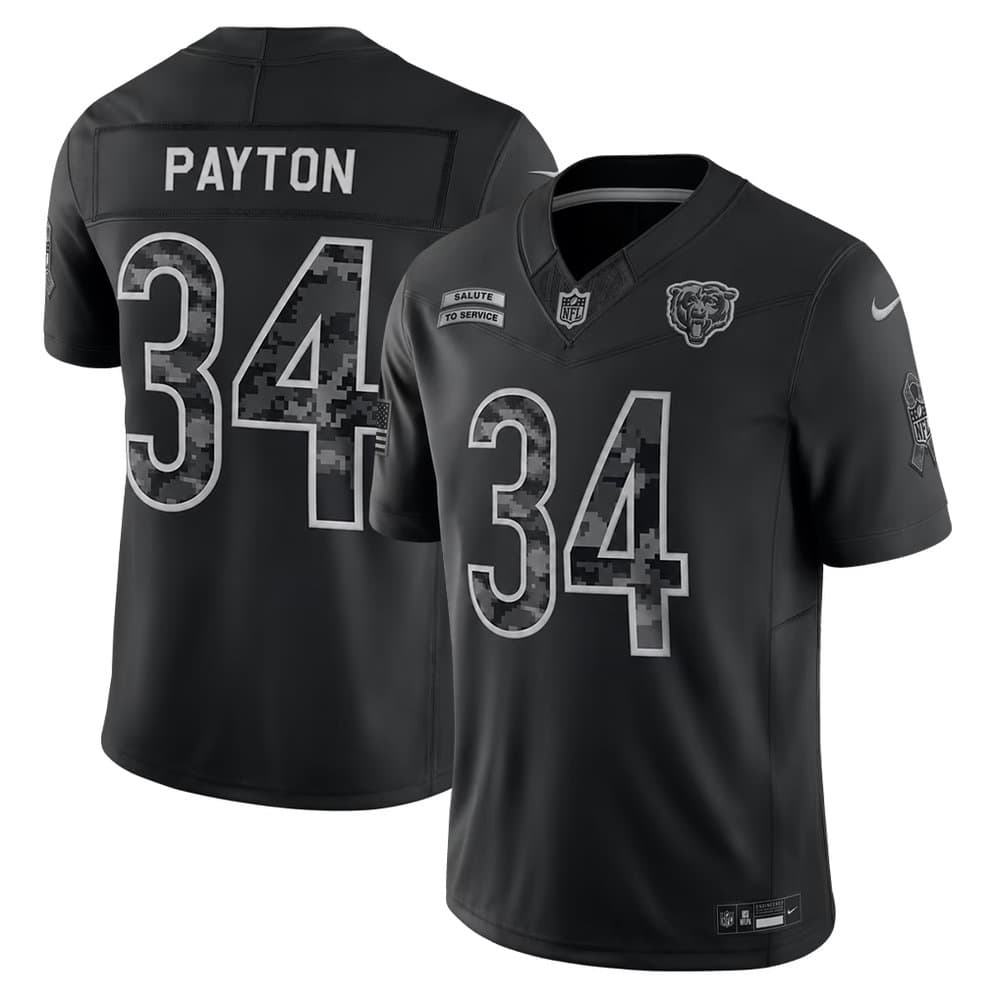 Men's Chicago Bears #34 Walter Payton Nike Black 2026 Salute to Service Vapor F.U.S.E. Limited Jersey