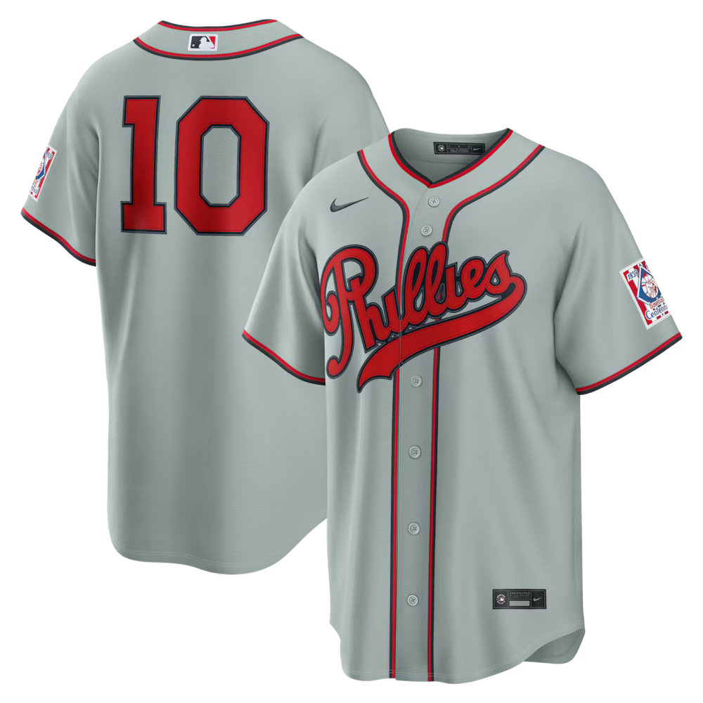 Men's Philadelphia Phillies #10 J.T. Realmuto Nike Gray 2026 Field of Dreams Stadium Jersey