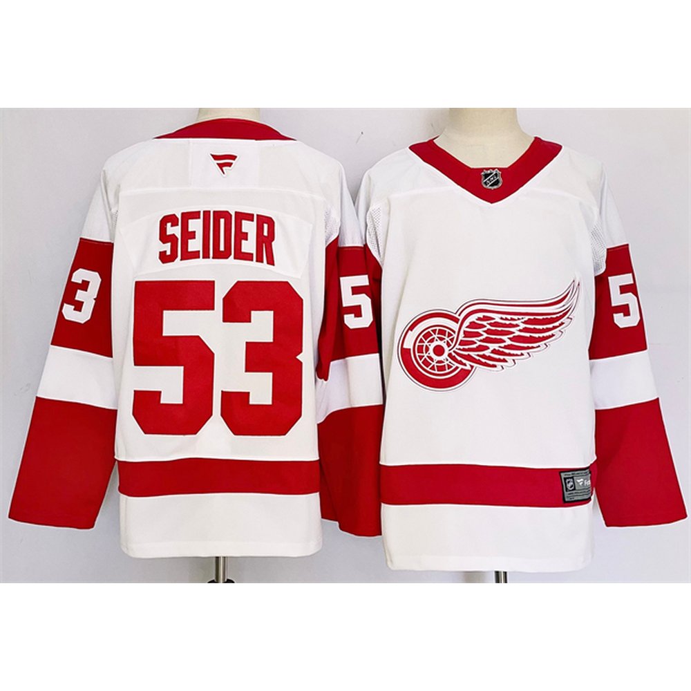 Men's Detroit Red Wings #53 Moritz Seider White 2024-25 Stitched Premium Jersey Men's Detroit Red Wings #53 Moritz Seider White 2024-25 Stitched Premium Jersey