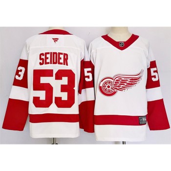 Men's Detroit Red Wings #53 Moritz Seider White 2024-25 Stitched Premium Jersey Men's Detroit Red Wings #53 Moritz Seider White 2024-25 Stitched Premium Jersey