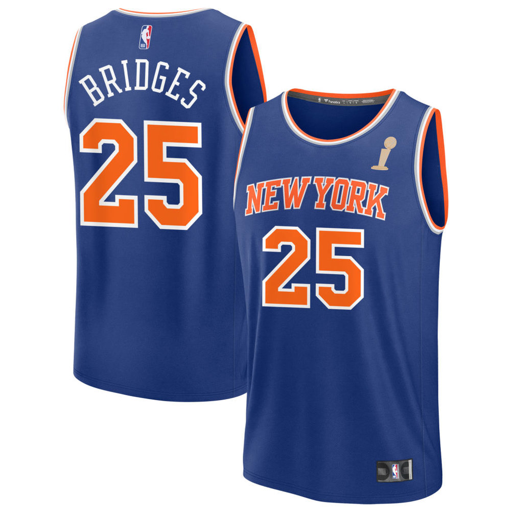 Women's New York Knicks #25 Mikal Bridges Blue 2026 NBA Finals Champions Fast Break Icon Edition Jersey