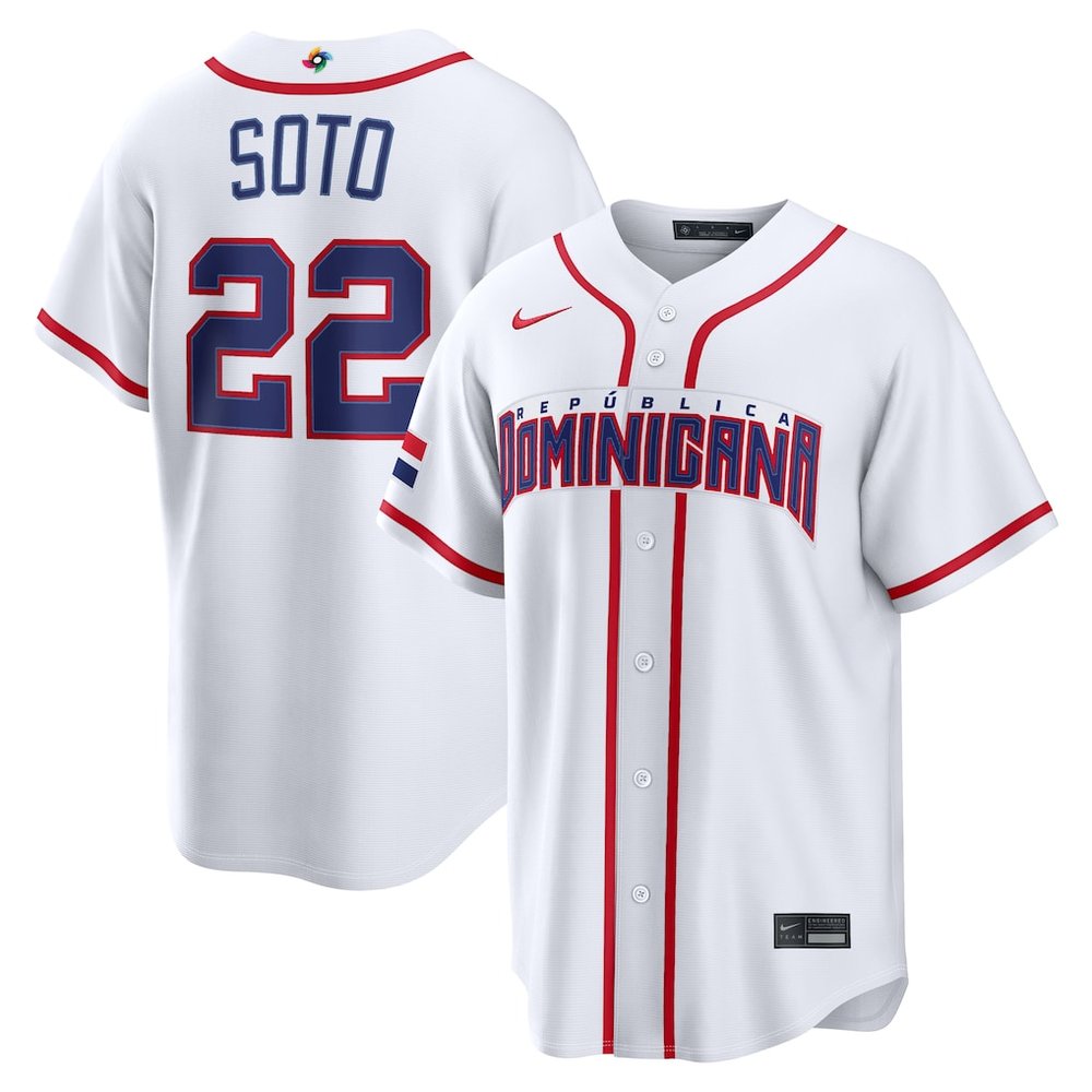 Youth Dominican Republic Baseball #22 Juan Soto White 2026 World Baseball Classic Home Stadium Jersey