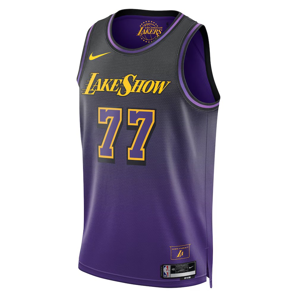 Unisex Los Angeles Lakers #77 Luka Doncic Purple Swingman City Edition Jersey Unisex Los Angeles Lakers #77 Luka Doncic Purple Swingman City Edition Jersey