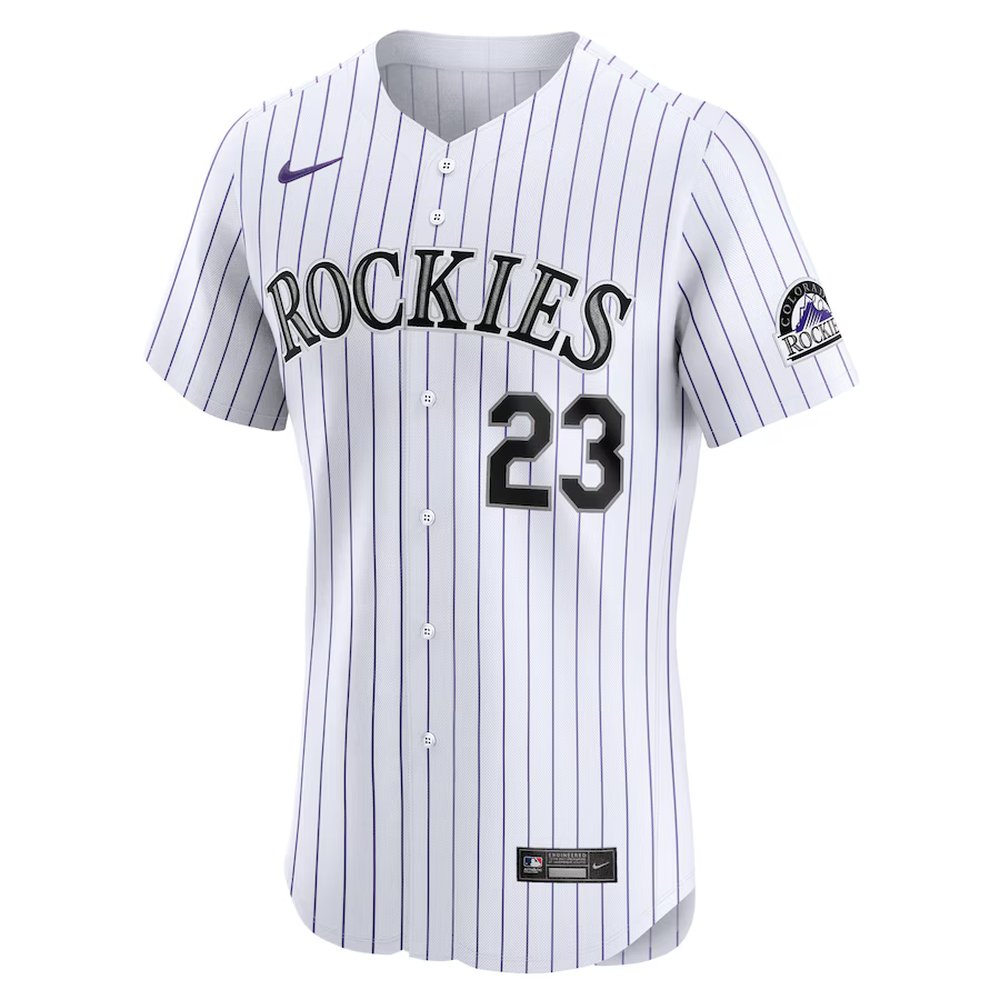 Men's Colorado Rockies #23 Kris Bryant Nike White Home Elite Jersey