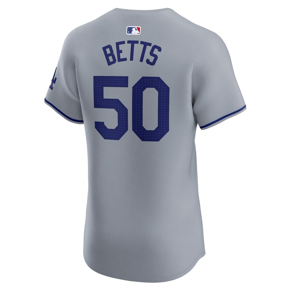 Men's Los Angeles Dodgers #50 Mookie Betts Gray 2024 World Series Road Elite Player Jersey Men's Los Angeles Dodgers #50 Mookie Betts Gray 2024 World Series Road Elite Player Jersey