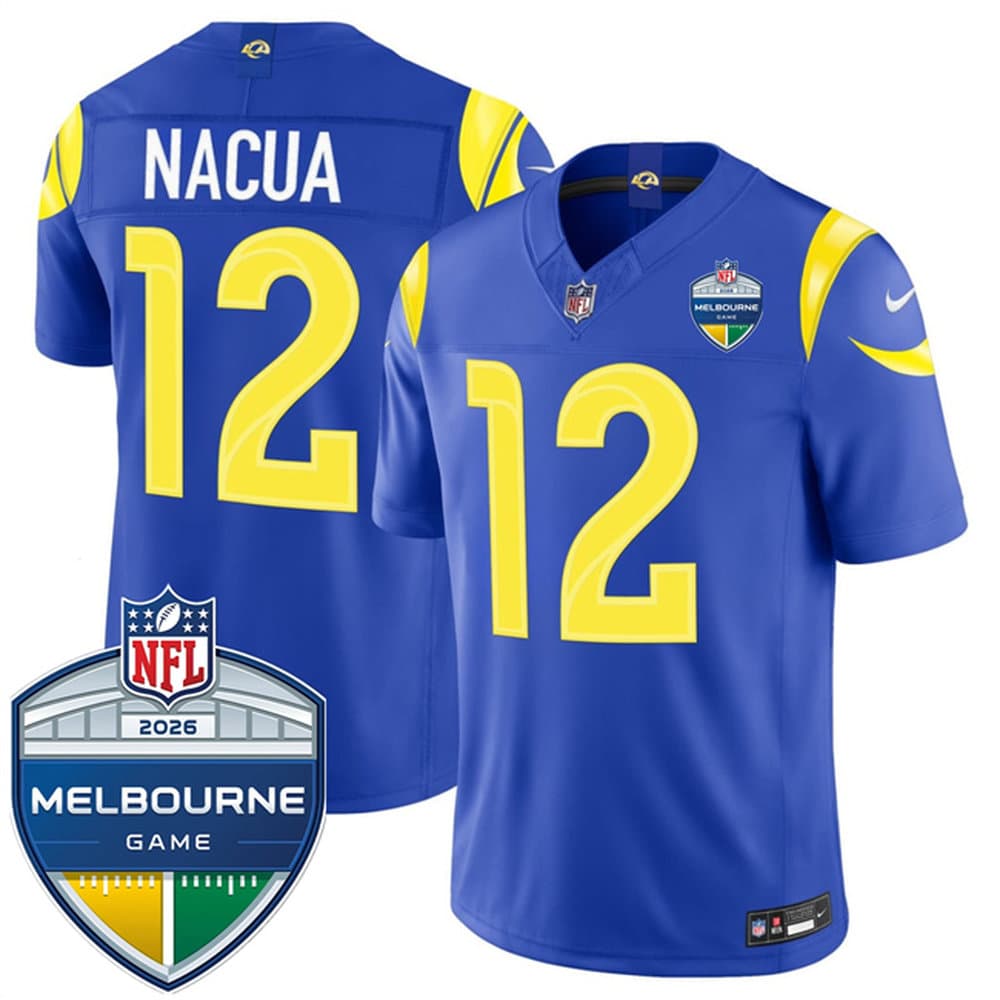Men's Los Angeles Rams #12 Puka Nacua Royal 2026 Melbourne Game Patch Vapor F.U.S.E. Limited Jersey